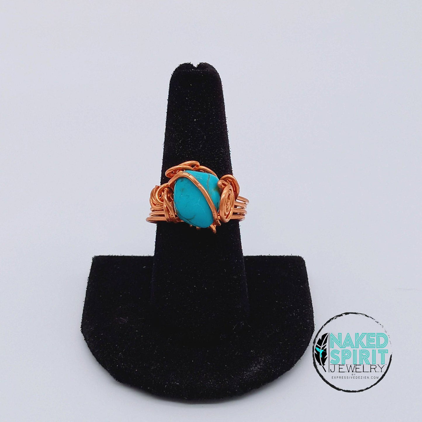 Copper Chunky Turquoise Wrapped Ring - Expressive DeZien