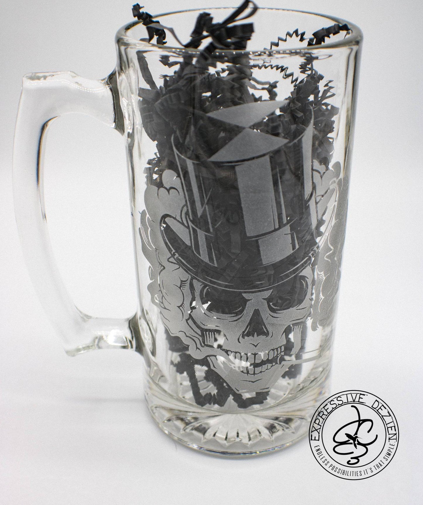 Smoking Skull Sandblast Etched Tavern Beer Mug 26.5 - Expressive DeZien