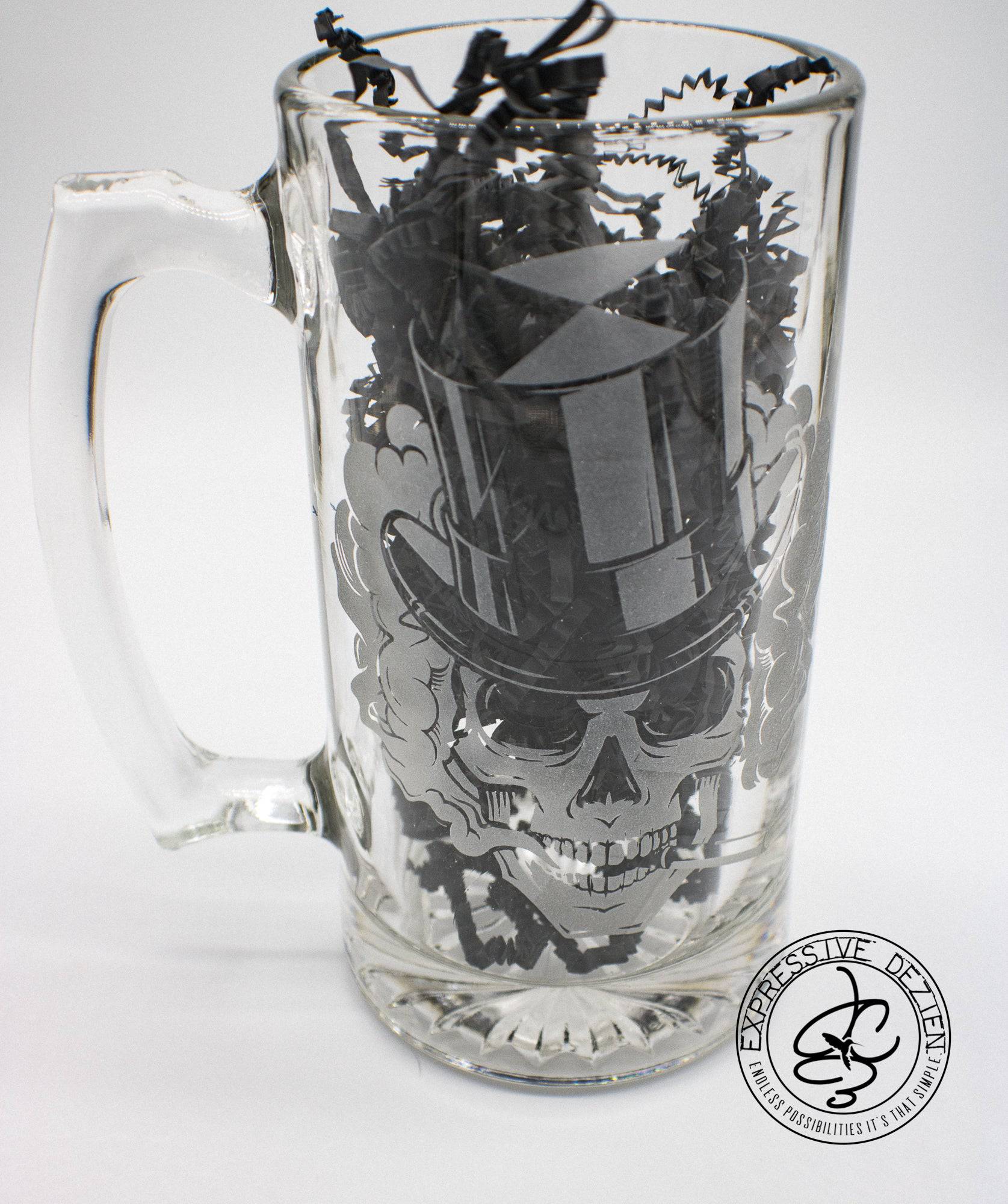 Smoking Skull Sandblast Etched Tavern Beer Mug 26.5 - Expressive DeZien