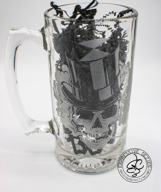 Smoking Skull Sandblast Etched Tavern Beer Mug 26.5 - Expressive DeZien