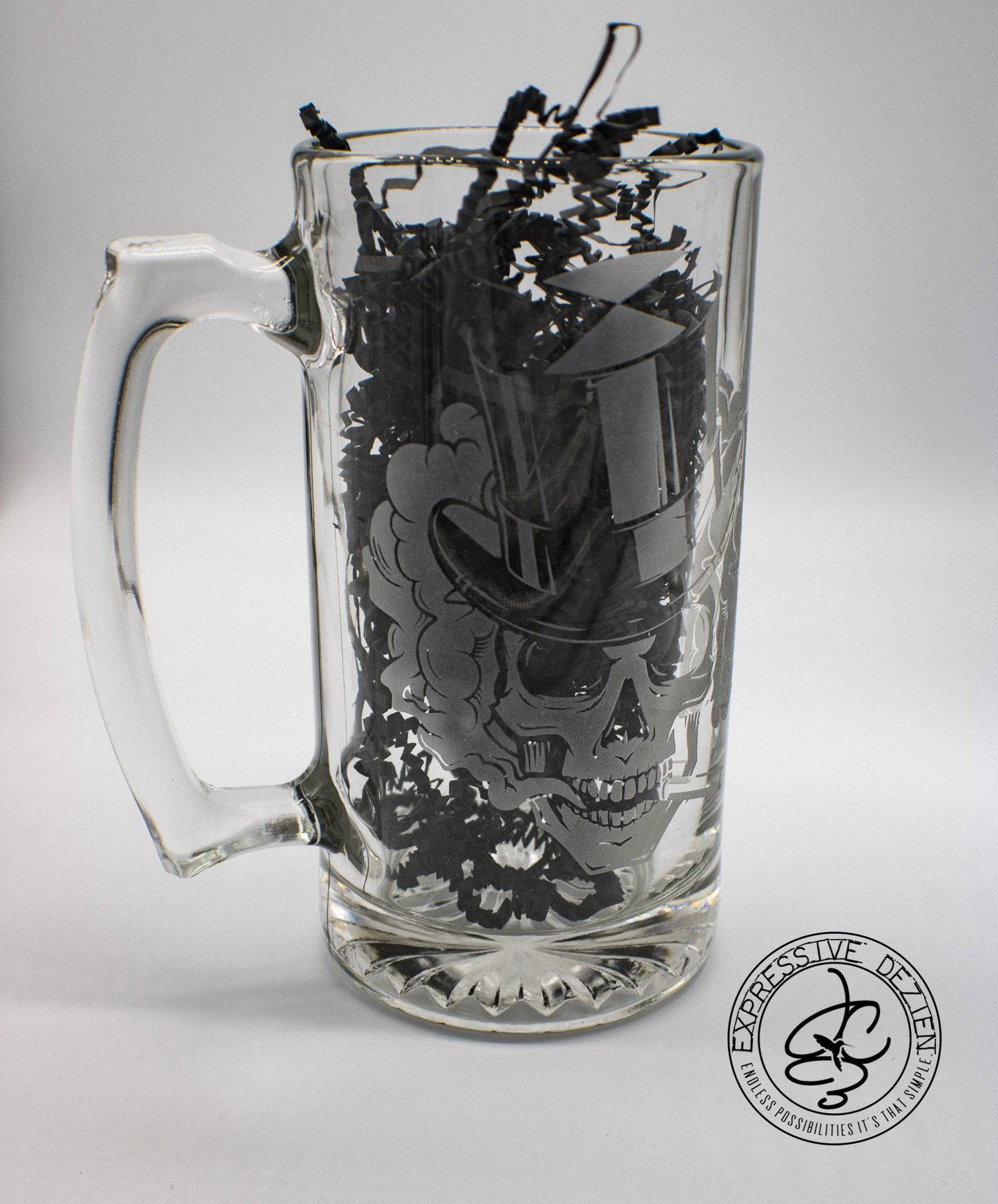 Smoking Skull Sandblast Etched Tavern Beer Mug 26.5 - Expressive DeZien