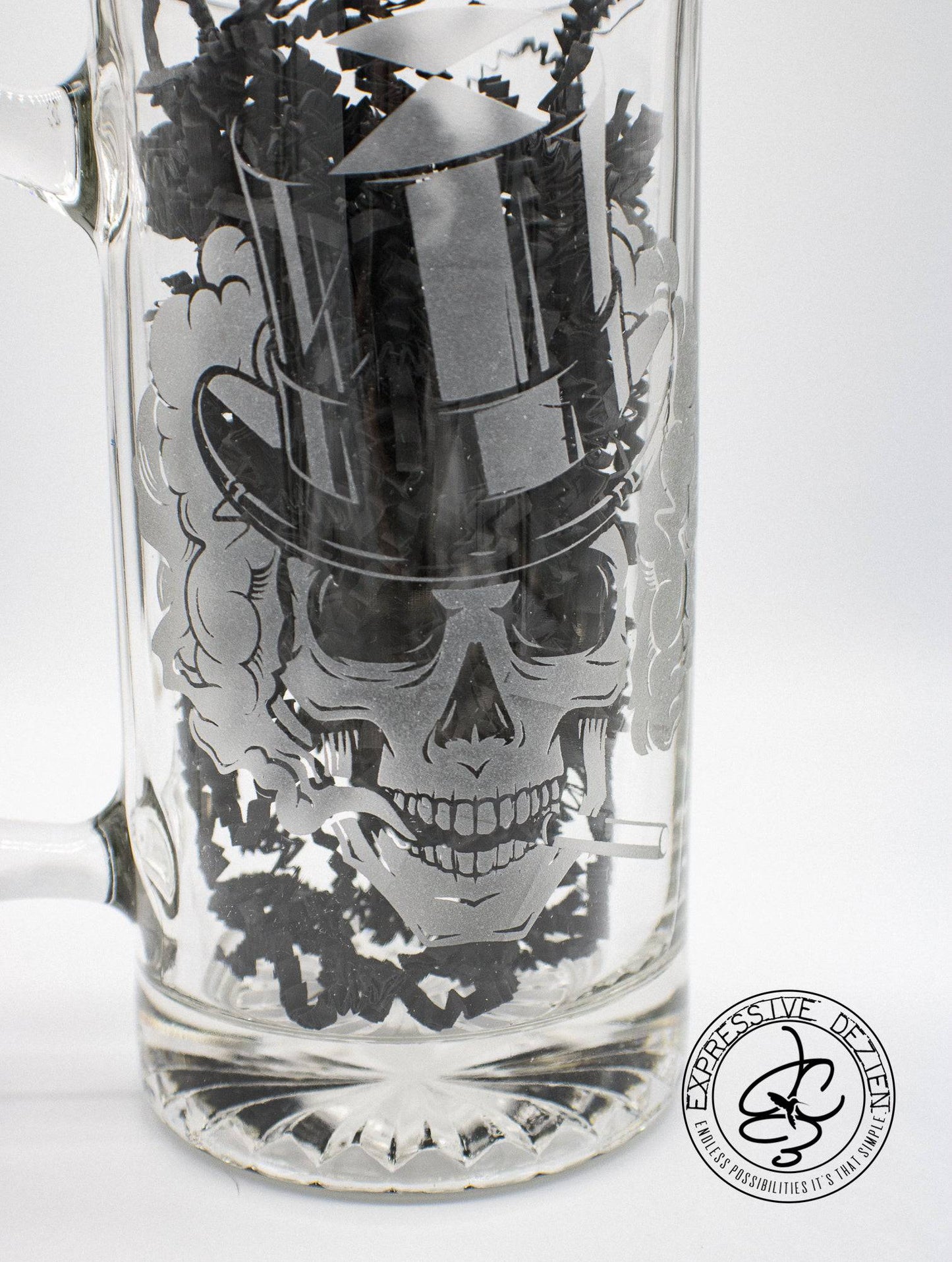 Smoking Skull Sandblast Etched Tavern Beer Mug 26.5 - Expressive DeZien