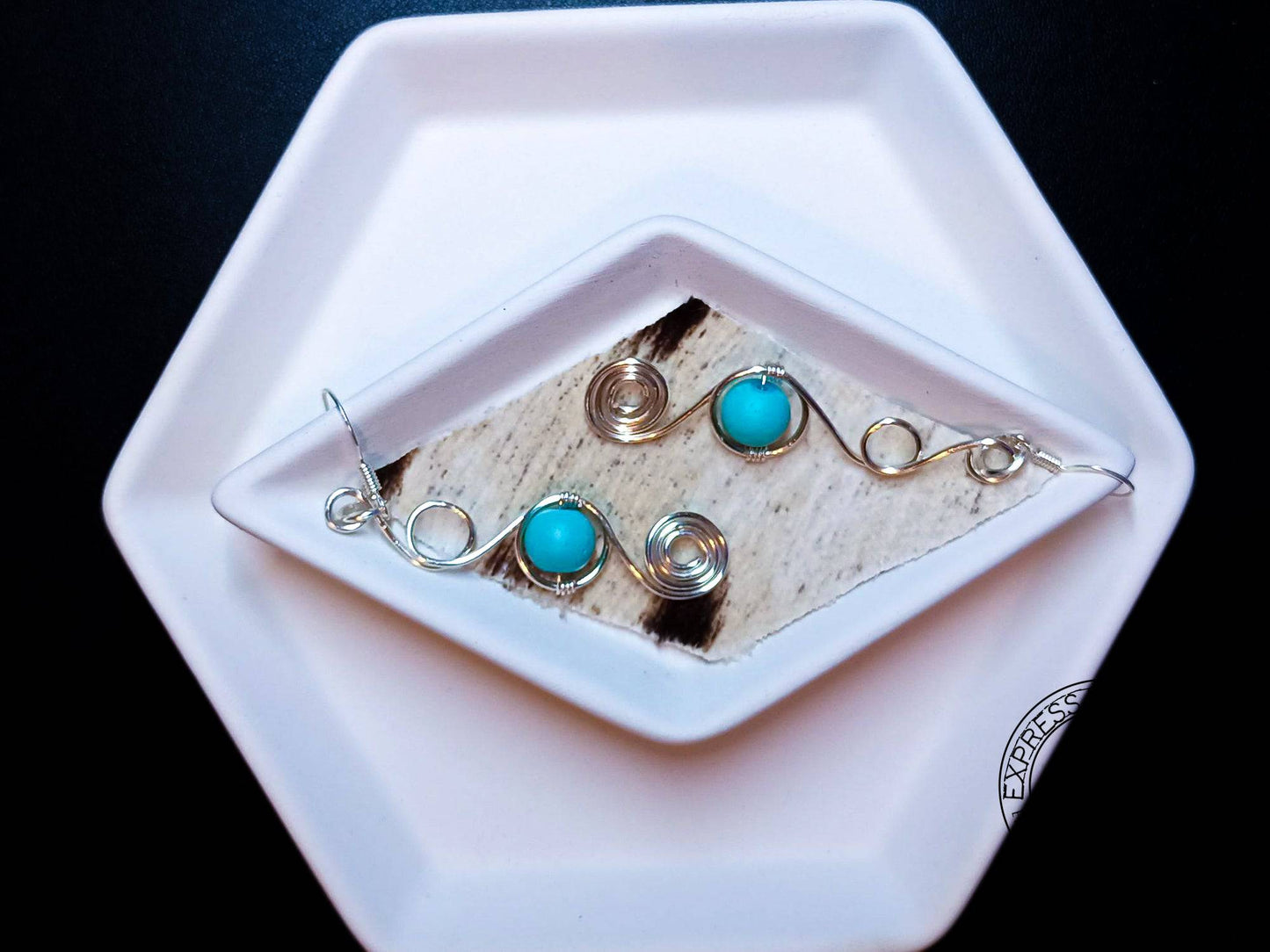 Silver Curly Swirly Dangle Earrings with Turquoise - Expressive DeZien