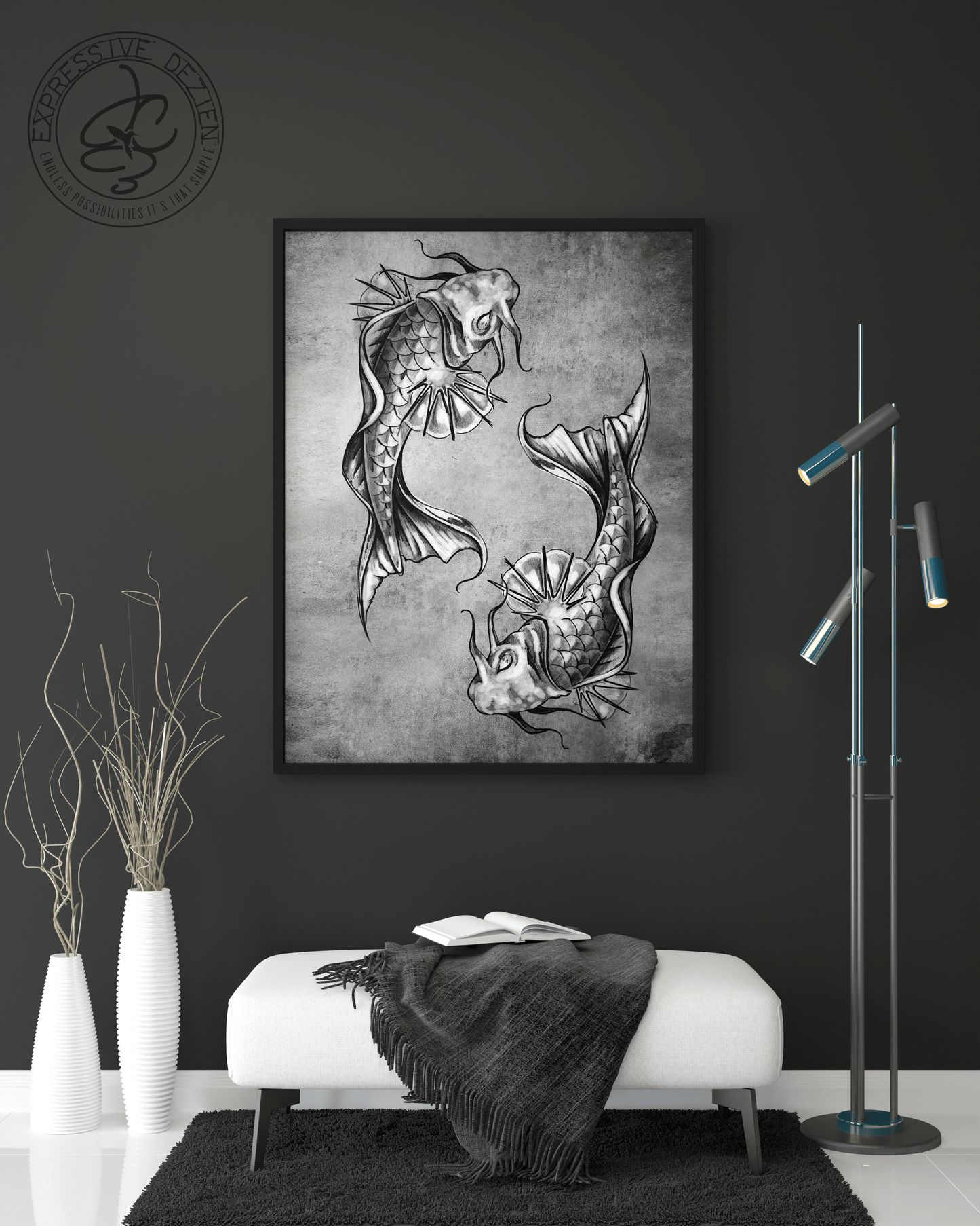 So Koi Fish Charcoal Prints - Expressive DeZien