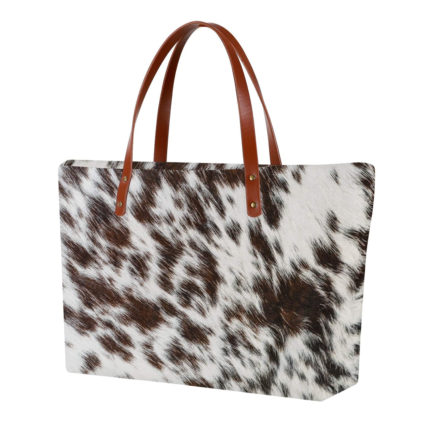 Brown and White Cowhide Print Tote Bag Purse - Expressive DeZien 