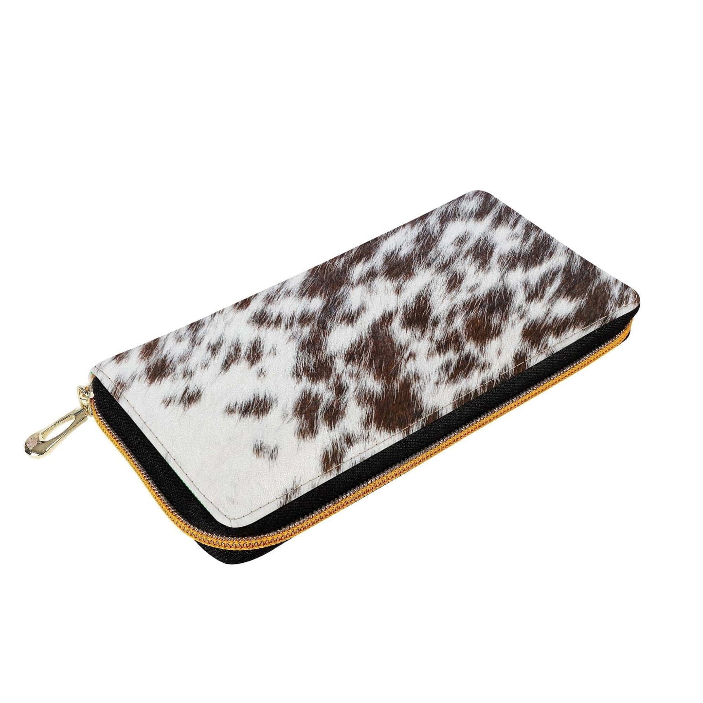 Brown and white Cowhide Print Zipper Billfold Clutch Wallet - Expressive DeZien 