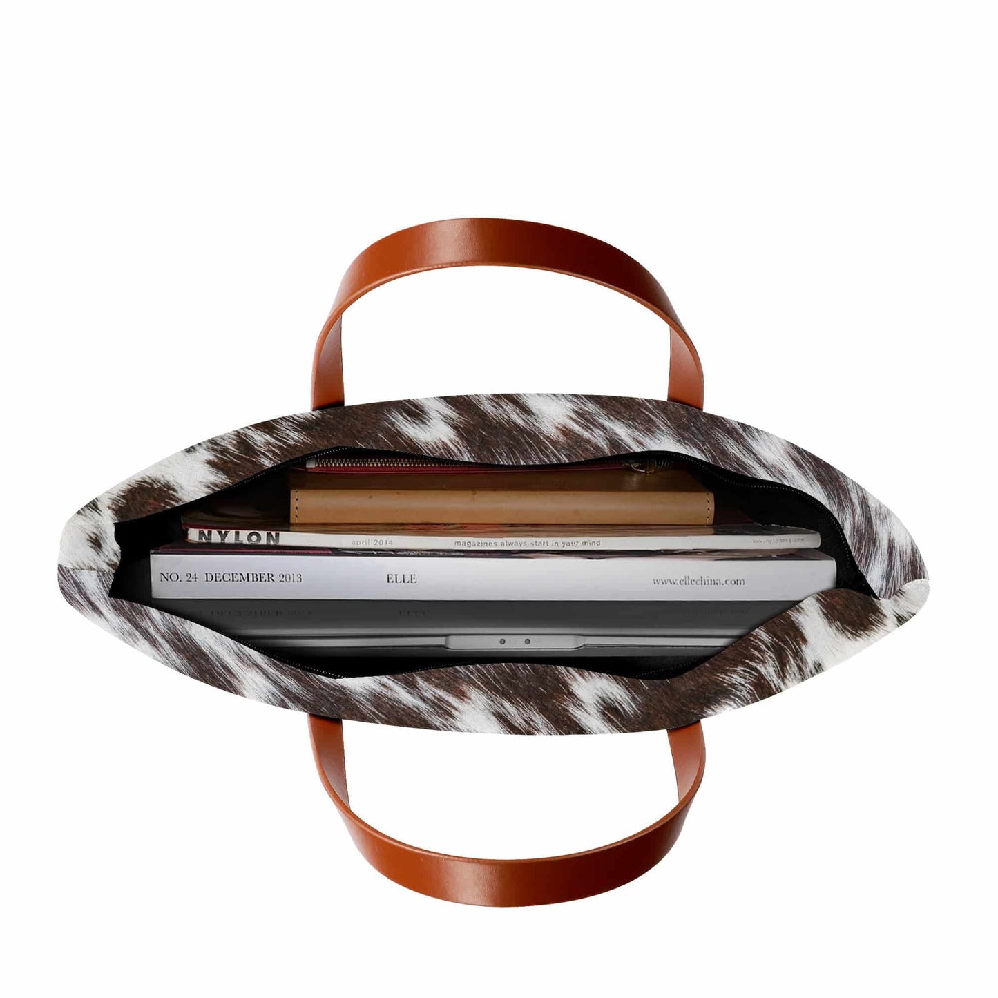 Brown and White Cowhide Print Tote Bag Purse - Expressive DeZien