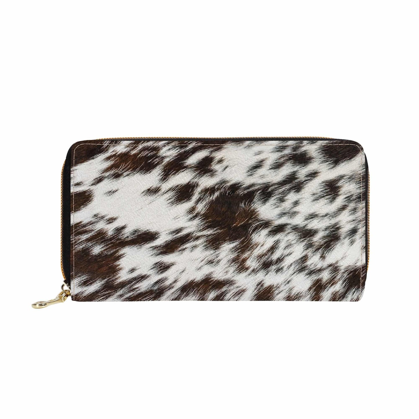 Brown and white Cowhide Print Zipper Billfold Clutch Wallet - Expressive DeZien 