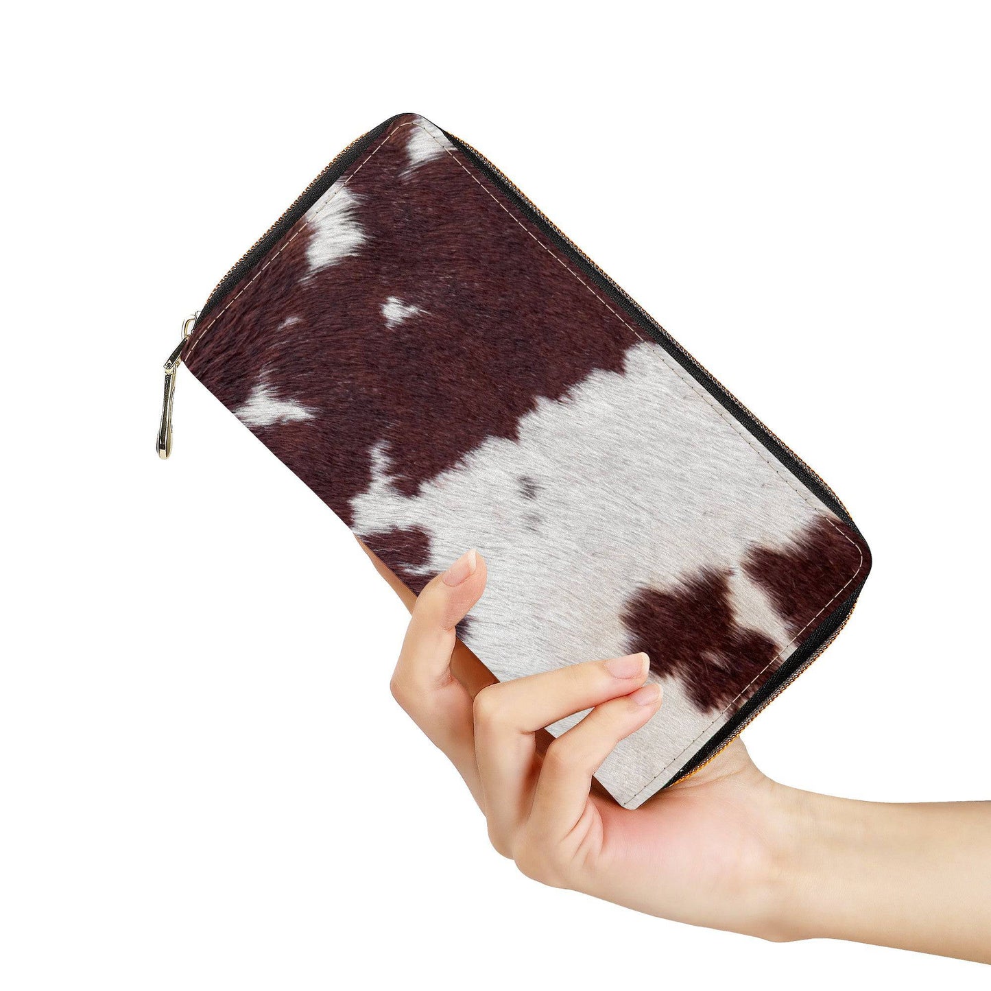 Cowhide Print Zipper Wallet Clutch Billfold - Expressive DeZien