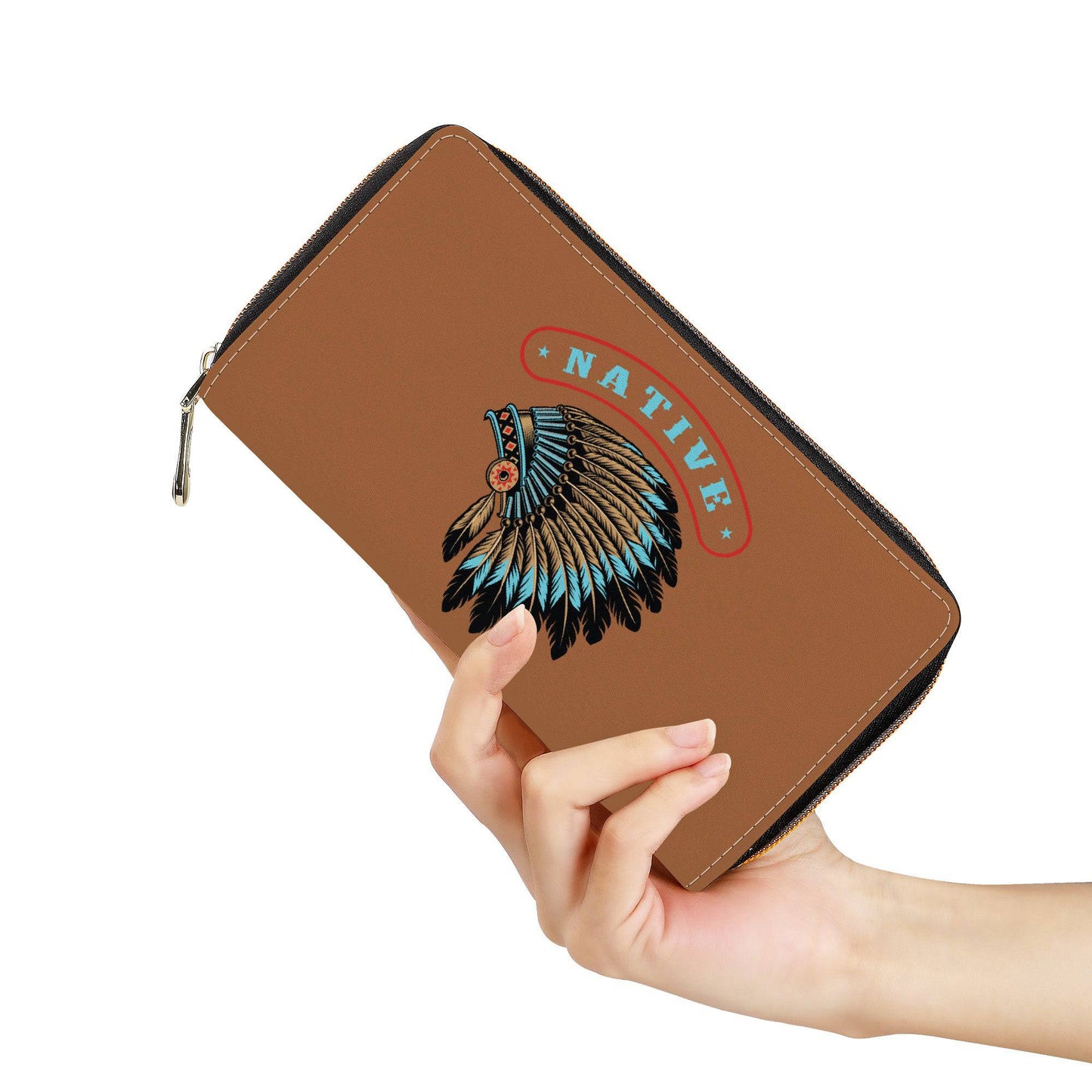 Native Leather Print Zipper Billfold Clutch Wallet - Expressive DeZien