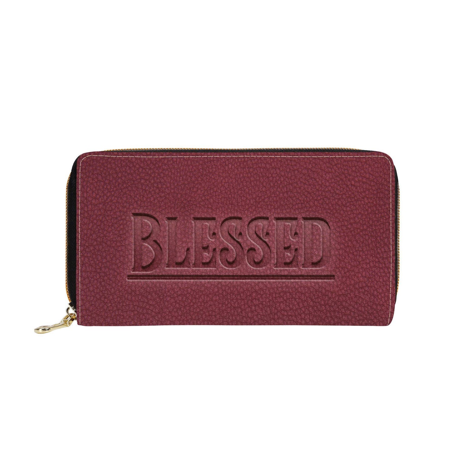 Blessed Merlot Leather Print Zipper Purse Clutch Billfold - Expressive DeZien