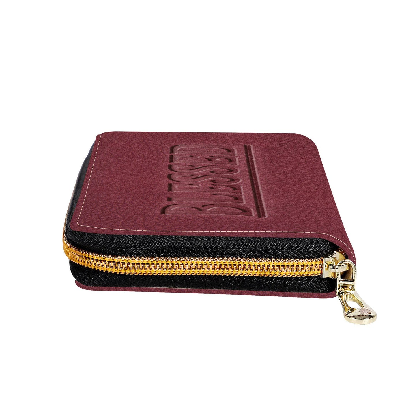 Blessed Merlot Leather Print Zipper Purse Clutch Billfold - Expressive DeZien