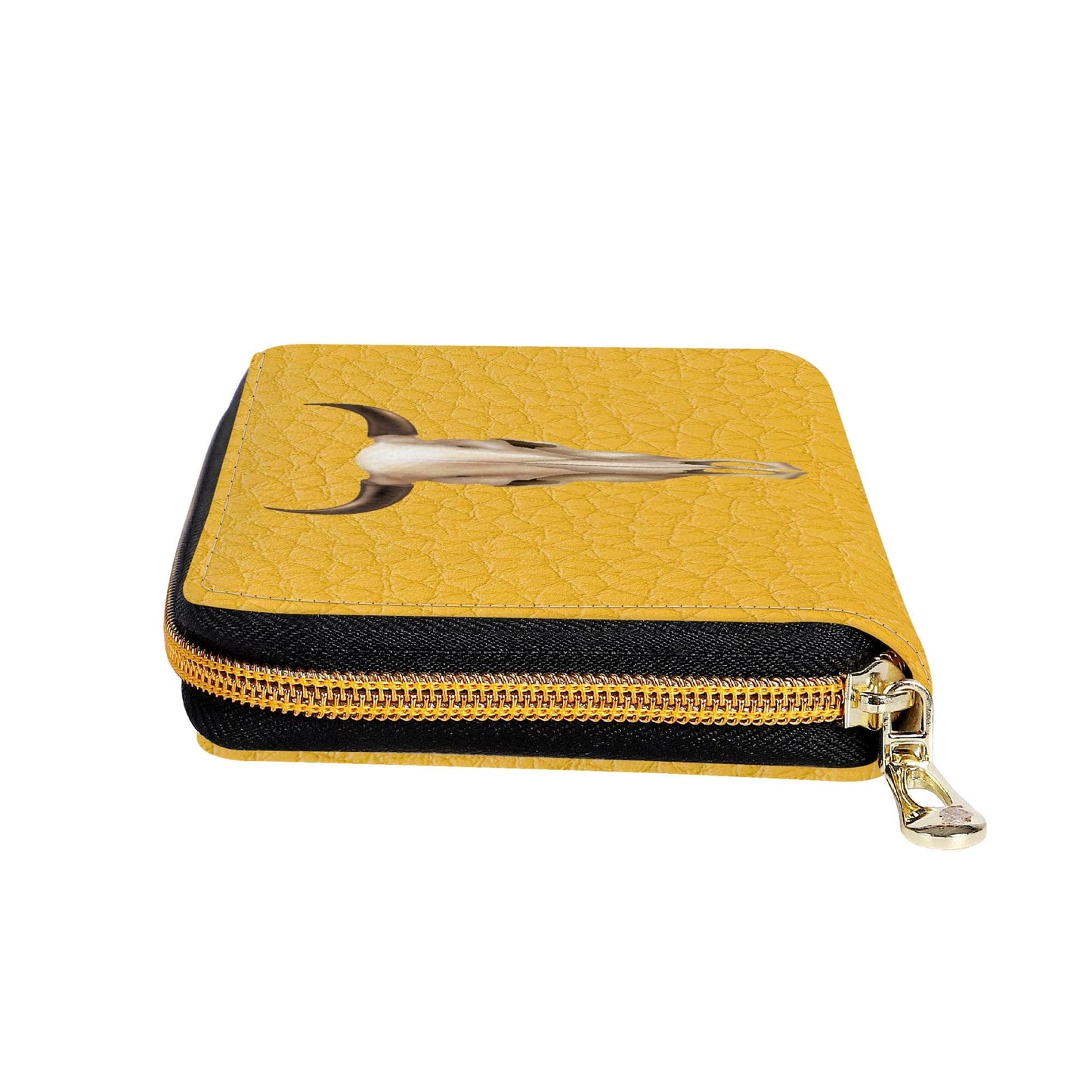 Bull Skull Yellow Leather Print Zipper Purse Clutch Billfold - Expressive DeZien