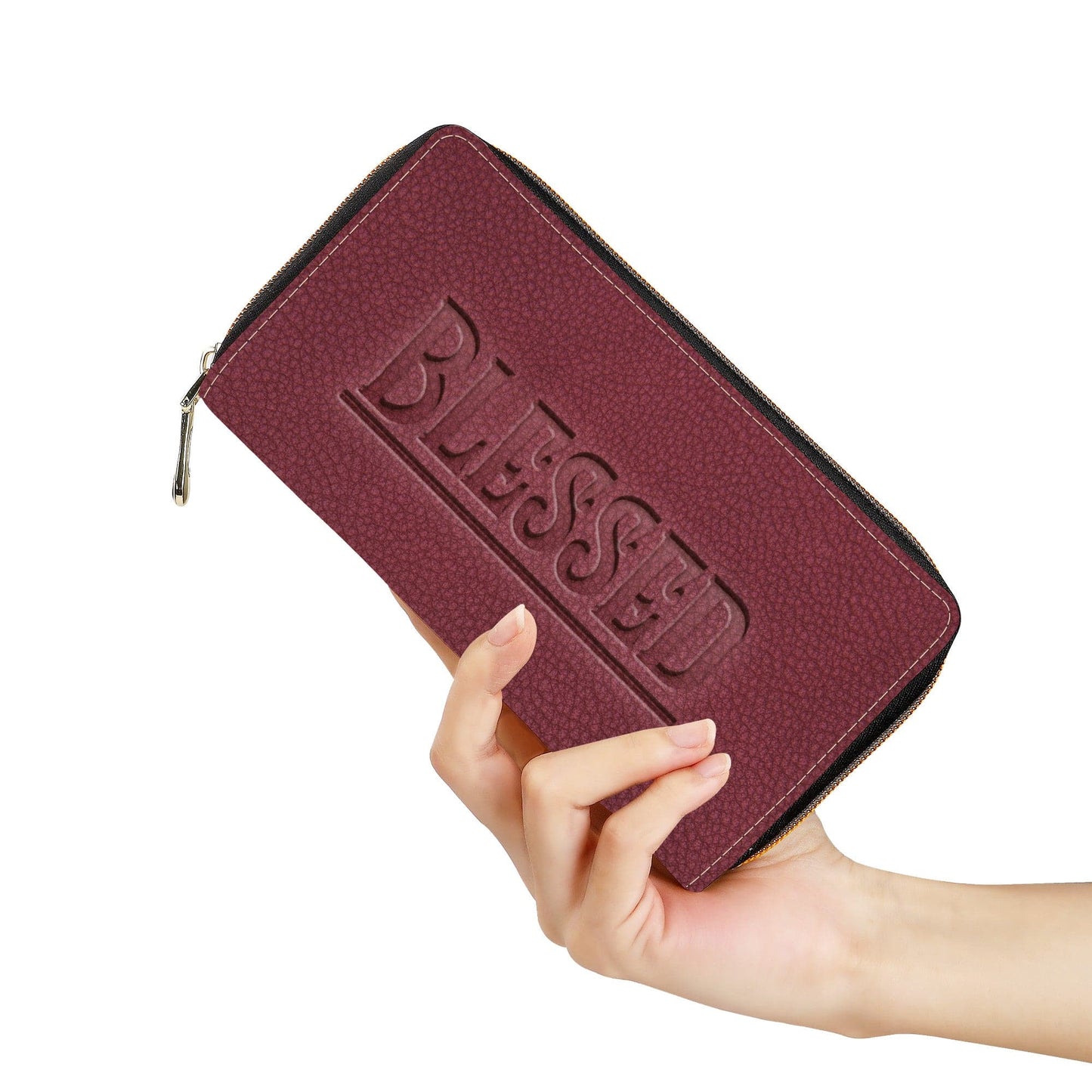 Blessed Merlot Leather Print Zipper Purse Clutch Billfold - Expressive DeZien