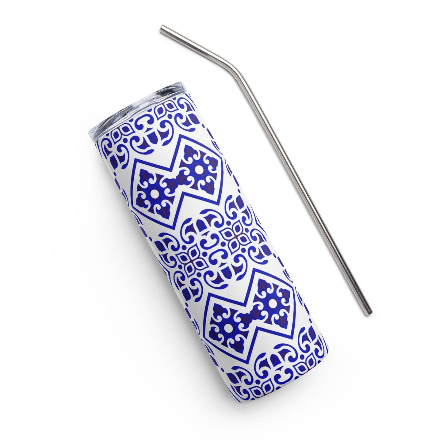 Floral Blue Stainless steel tumbler - Expressive DeZien 