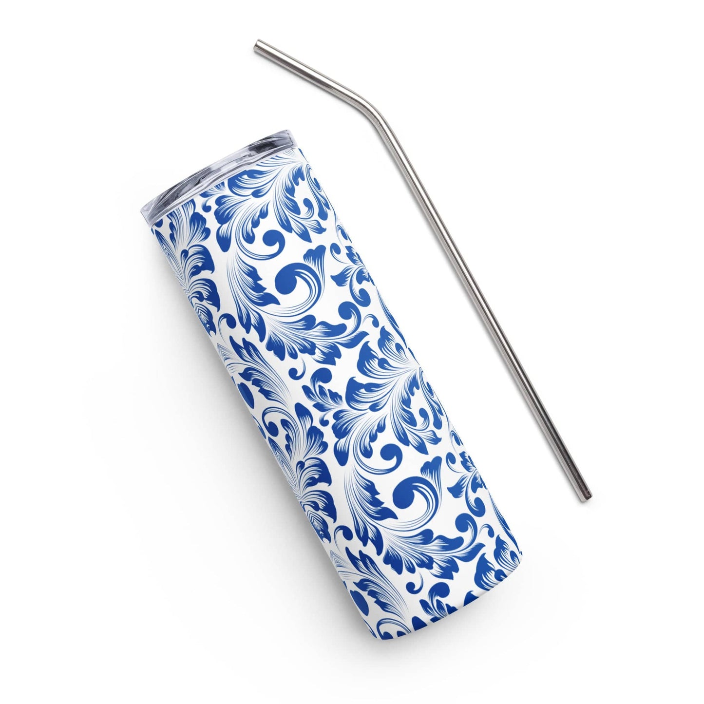 Blue Floral Stainless steel tumbler - Expressive DeZien 