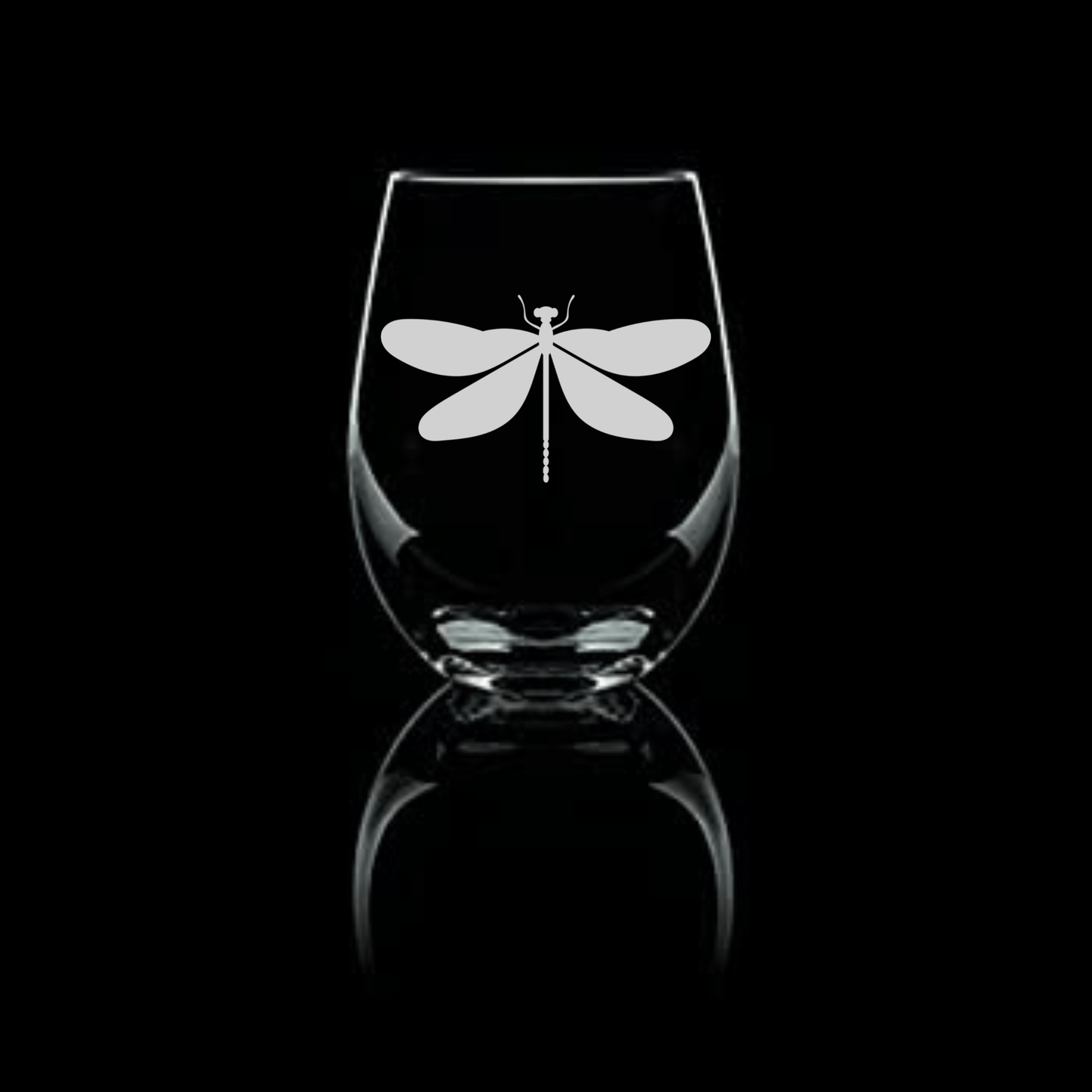 Etched Dragonfly Stemless Wine Glass 20.5oz (3 styles) - Expressive DeZien 