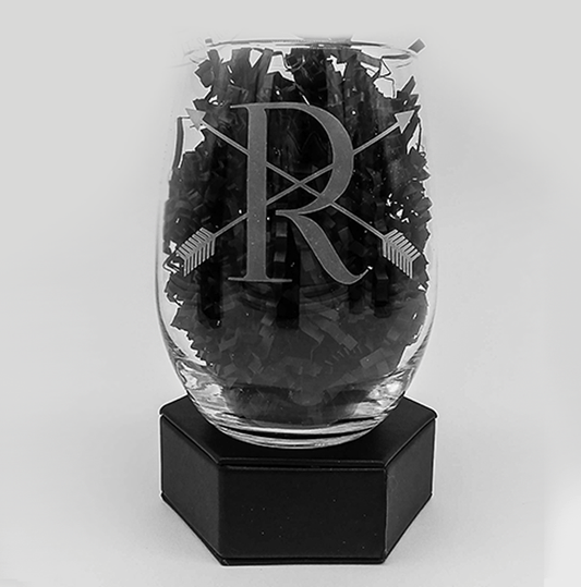 Etched Crossed Arrow Monogram Stemless Wine Glass 20.5oz - Expressive DeZien