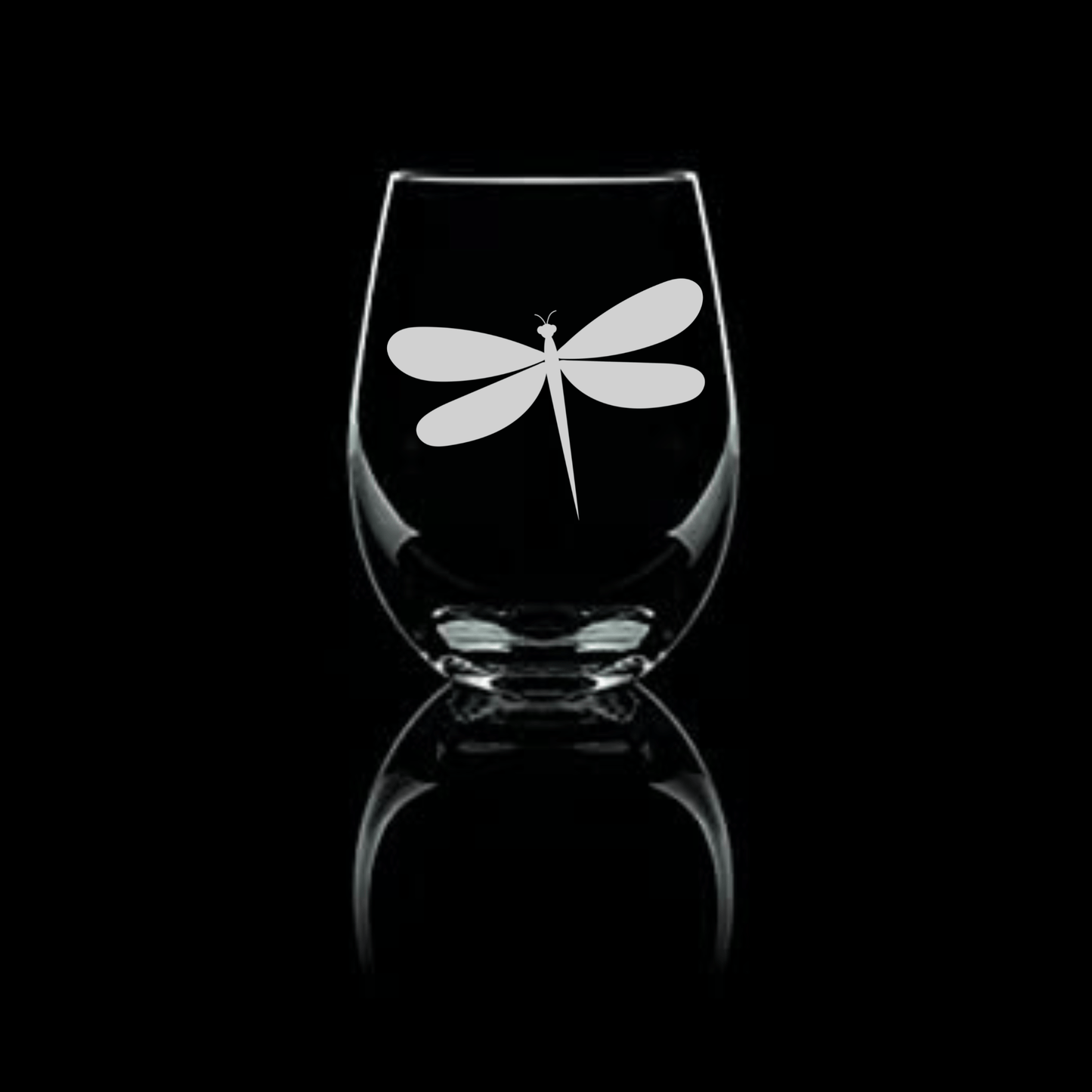 Etched Dragonfly Stemless Wine Glass 20.5oz (3 styles) - Expressive DeZien 