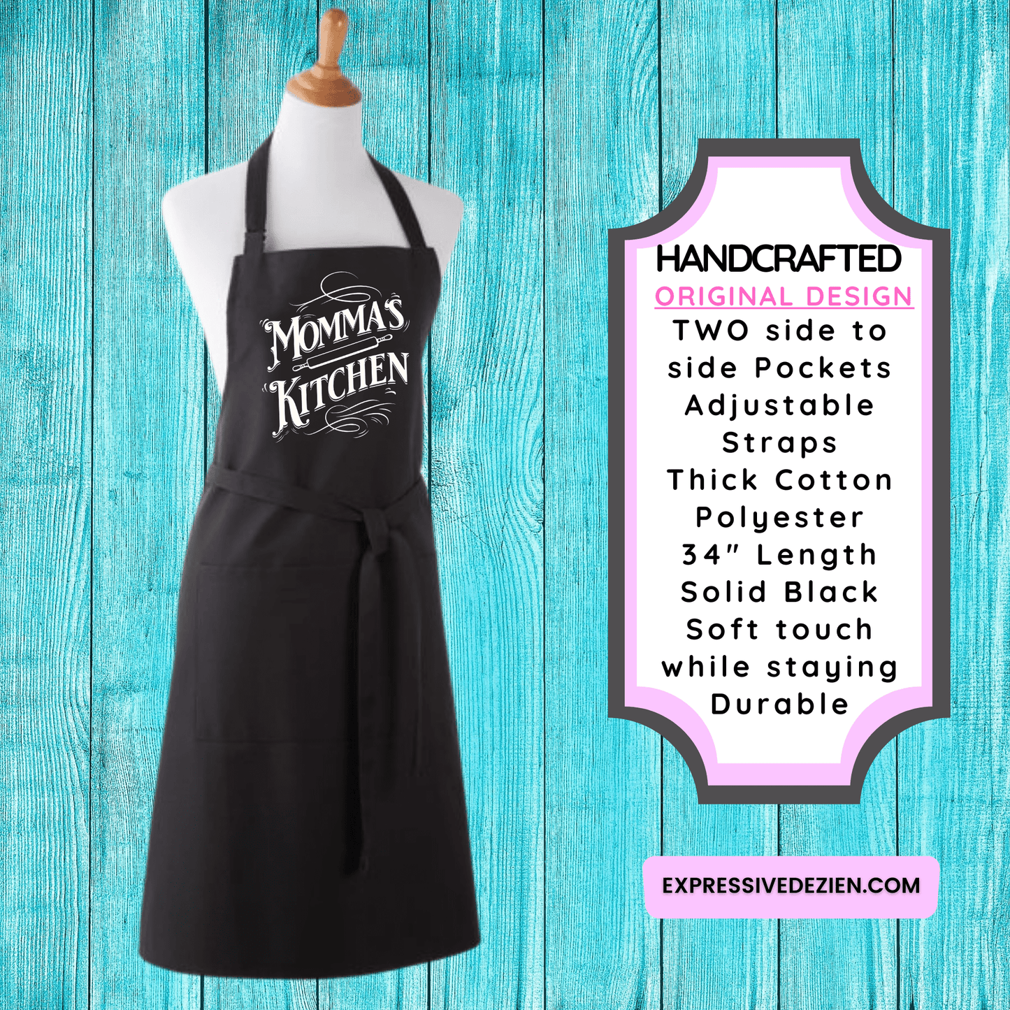 Momma's Kitchen Apron - Handmade & Adjustable - Expressive DeZien