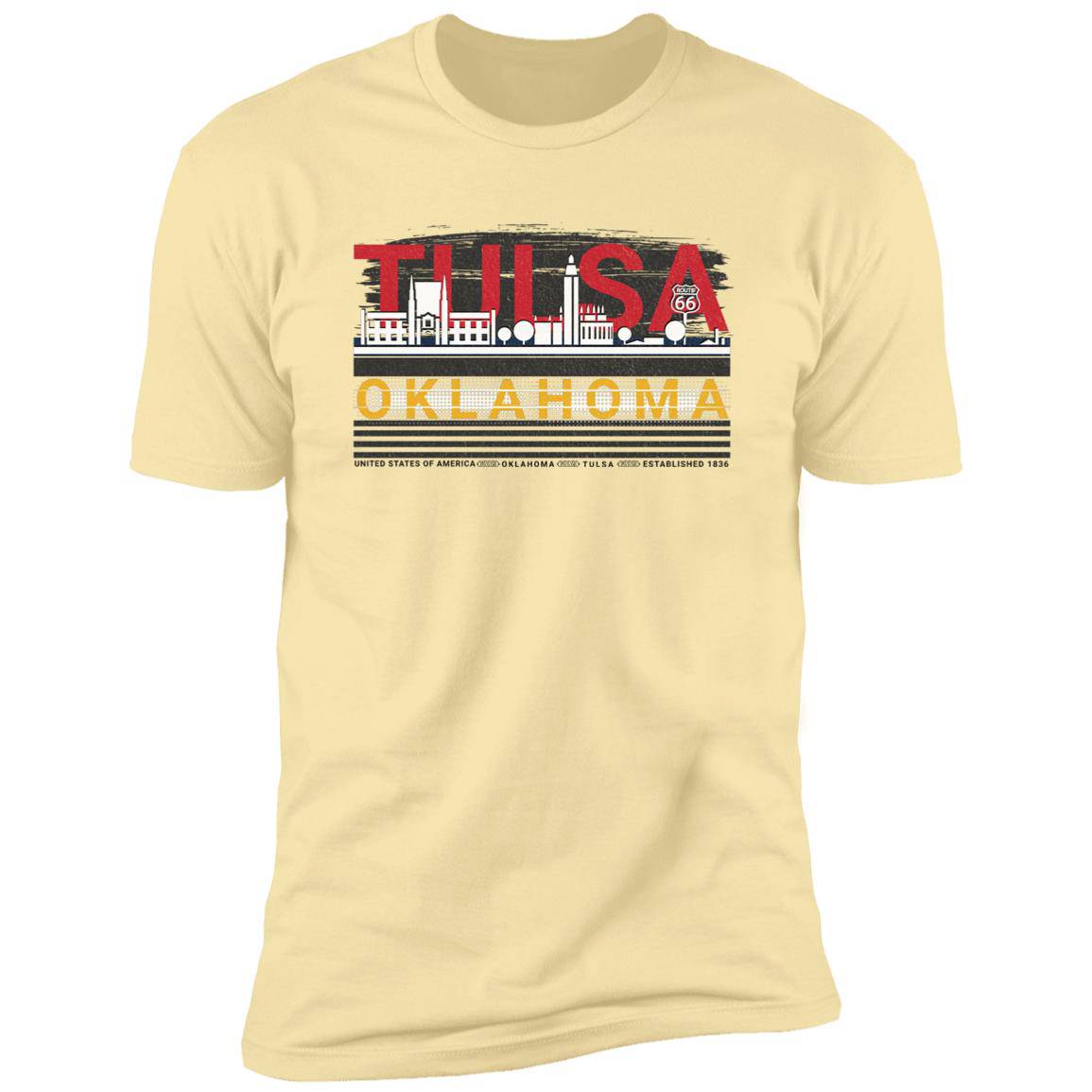 Tulsa, Oklahoma: Premium Short Sleeve T-Shirt Featuring City Colors - Expressive DeZien