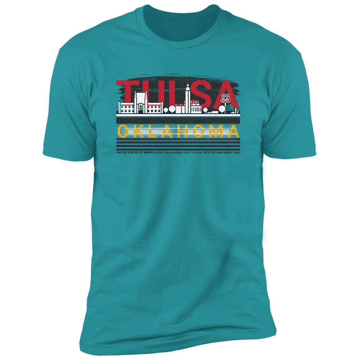 Tulsa, Oklahoma: Premium Short Sleeve T-Shirt Featuring City Colors - Expressive DeZien