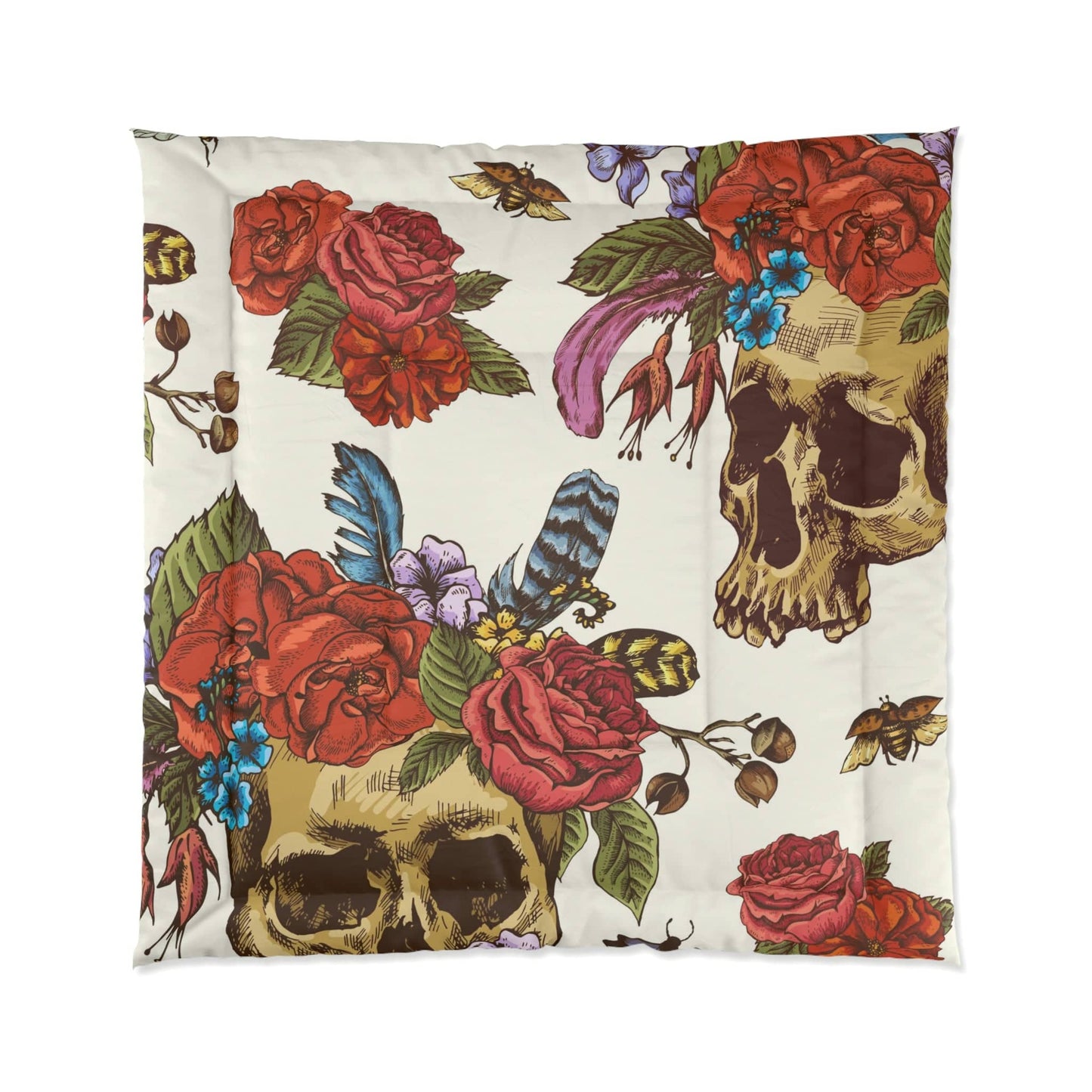 Rosey Skull Luxury Polyester Comforter - Soft, Lightweight & Elegant - Expressive DeZien