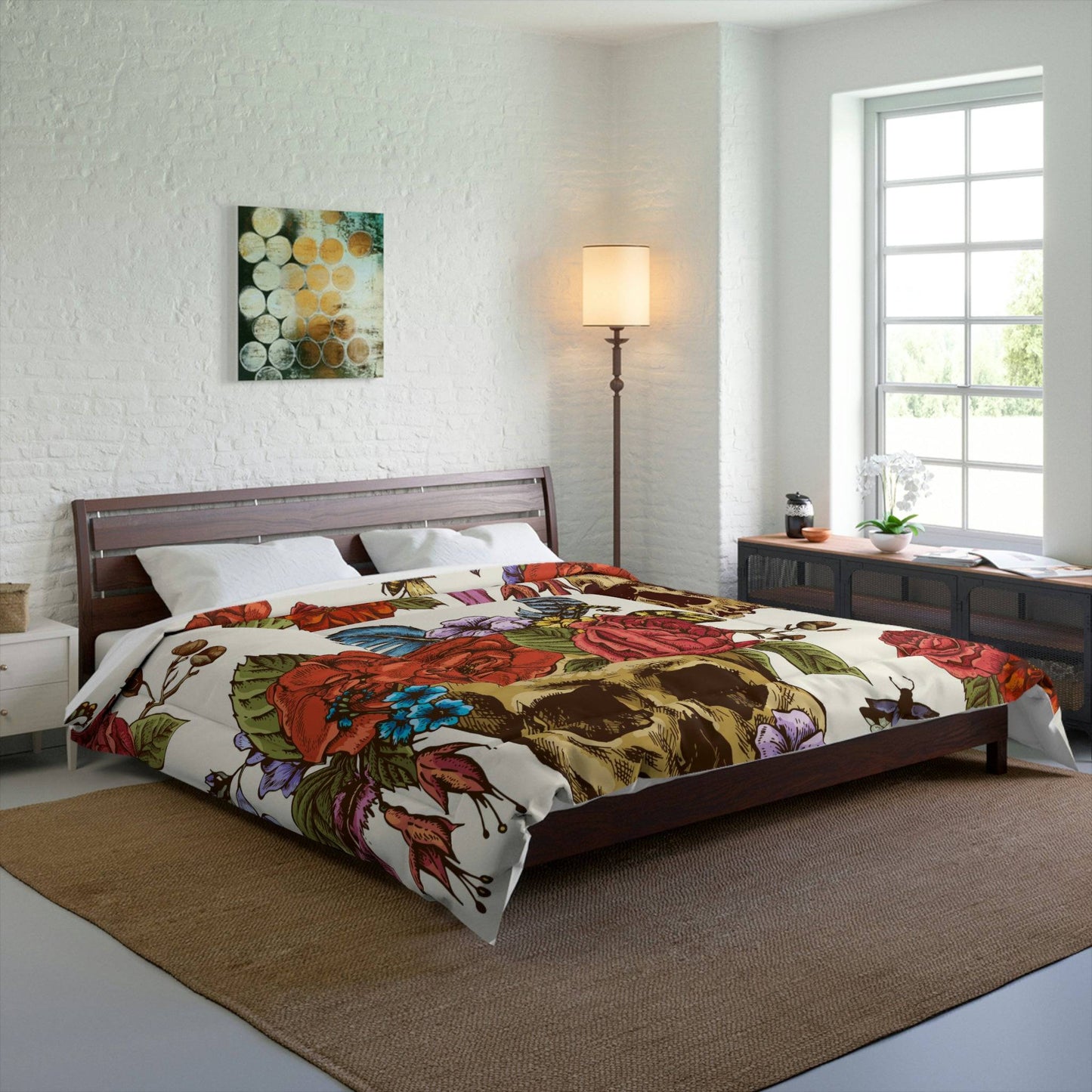 Rosey Skull Luxury Polyester Comforter - Soft, Lightweight & Elegant - Expressive DeZien