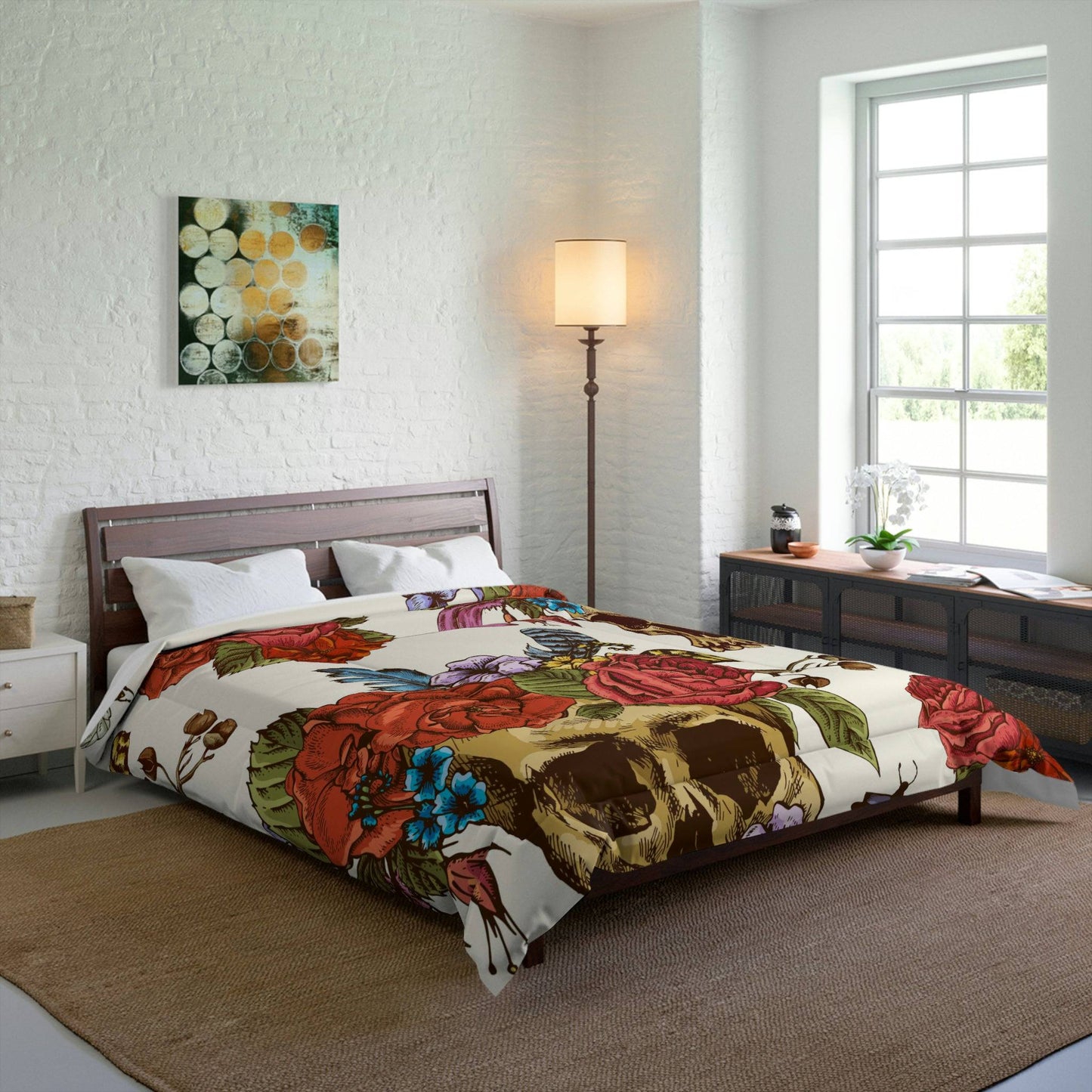 Rosey Skull Luxury Polyester Comforter - Soft, Lightweight & Elegant - Expressive DeZien