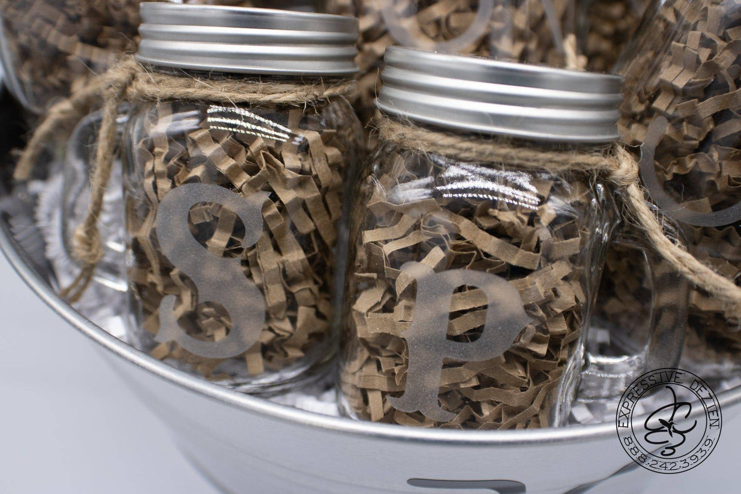 Rustic Rancher Wedding Set - Engraved Mason Jar Toasting and Wedding party Glasses with Salt & Pepper Shakers - Expressive DeZien