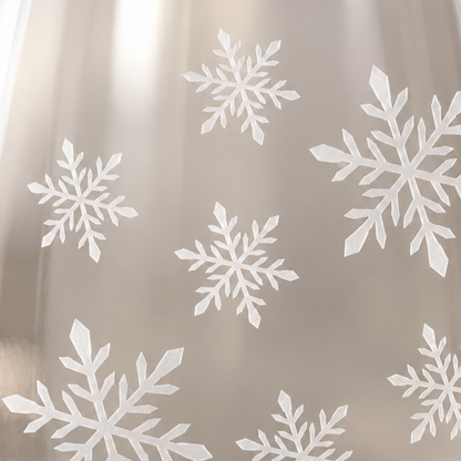 Blizzard Delight Snowflake design, permanently sandblasted on a clear 20.5 oz stemless wine glass, product view 2