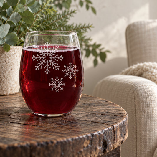 Ice Cascade Snowflake Etched Stemless Wine Glass | 20.5 oz