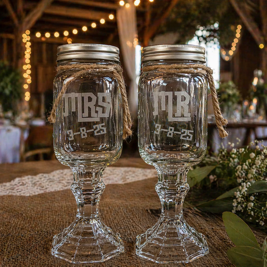 Rustic Wedding Toasting Glasses | Hillbilly Font | Personalized Handmade | Deep Etched Glass | Expressive DeZien