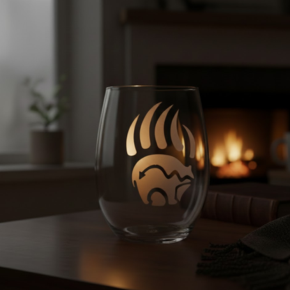 Sand-Carved Bear Claw Stemless Wine Glass (20.5oz) | Unique Bear Etched Glass Gift