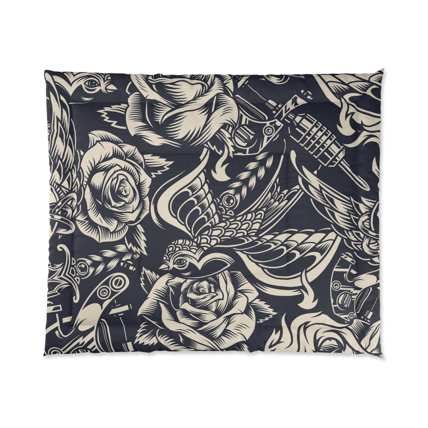 Vintage Tattoo Luxury Polyester Comforter - Soft, Lightweight & Elegant