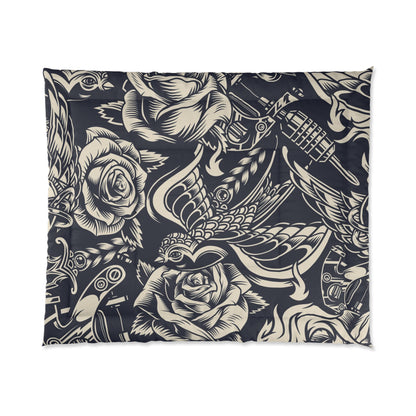 Vintage Tattoo Luxury Polyester Comforter - Soft, Lightweight & Elegant