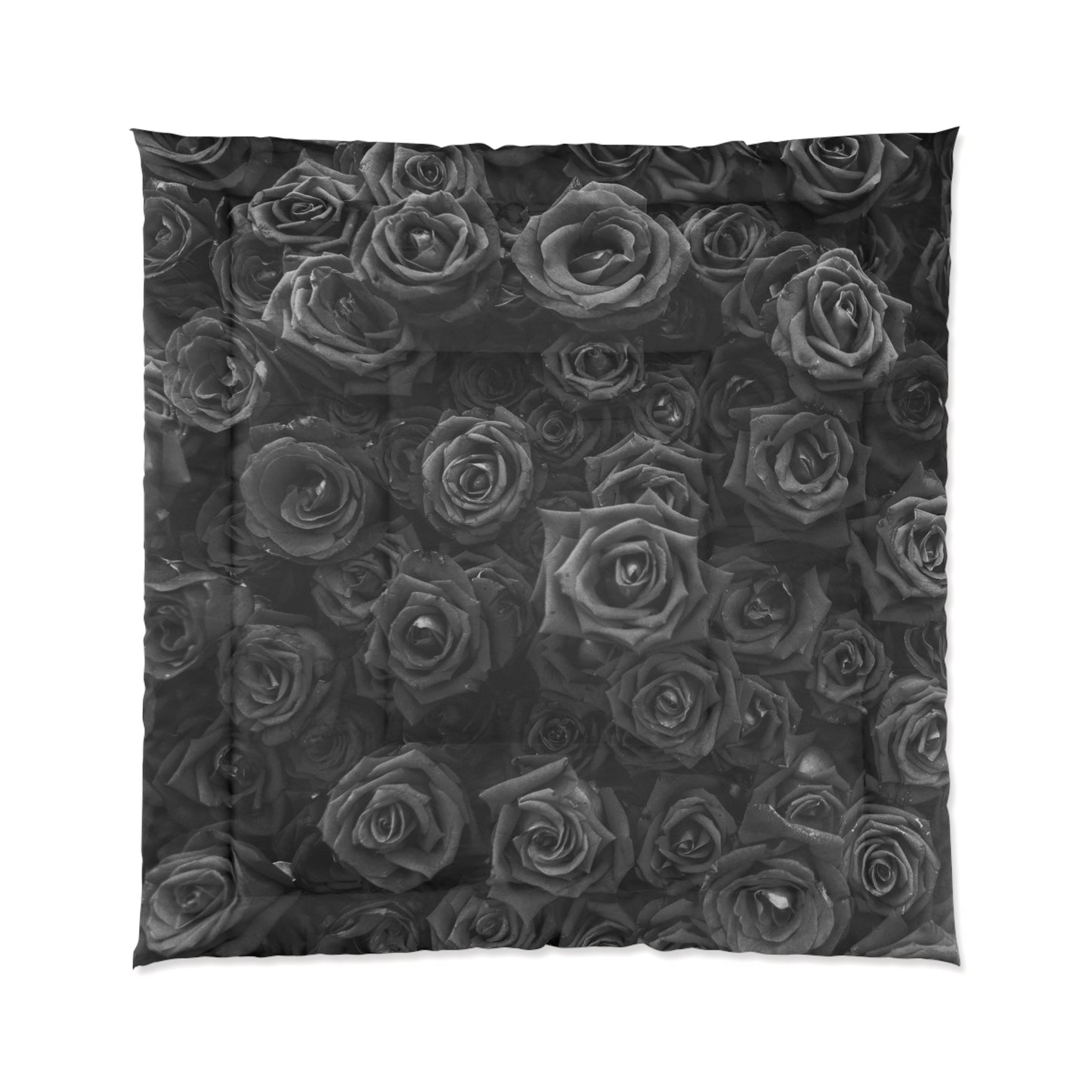 Black Monochrome Roses Comforter - Luxurious Floral Bedding for Cozy Atmosphere