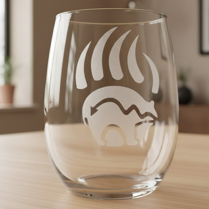 Sand-Carved Bear Claw Stemless Wine Glass (20.5oz) | Unique Bear Etched Glass Gift