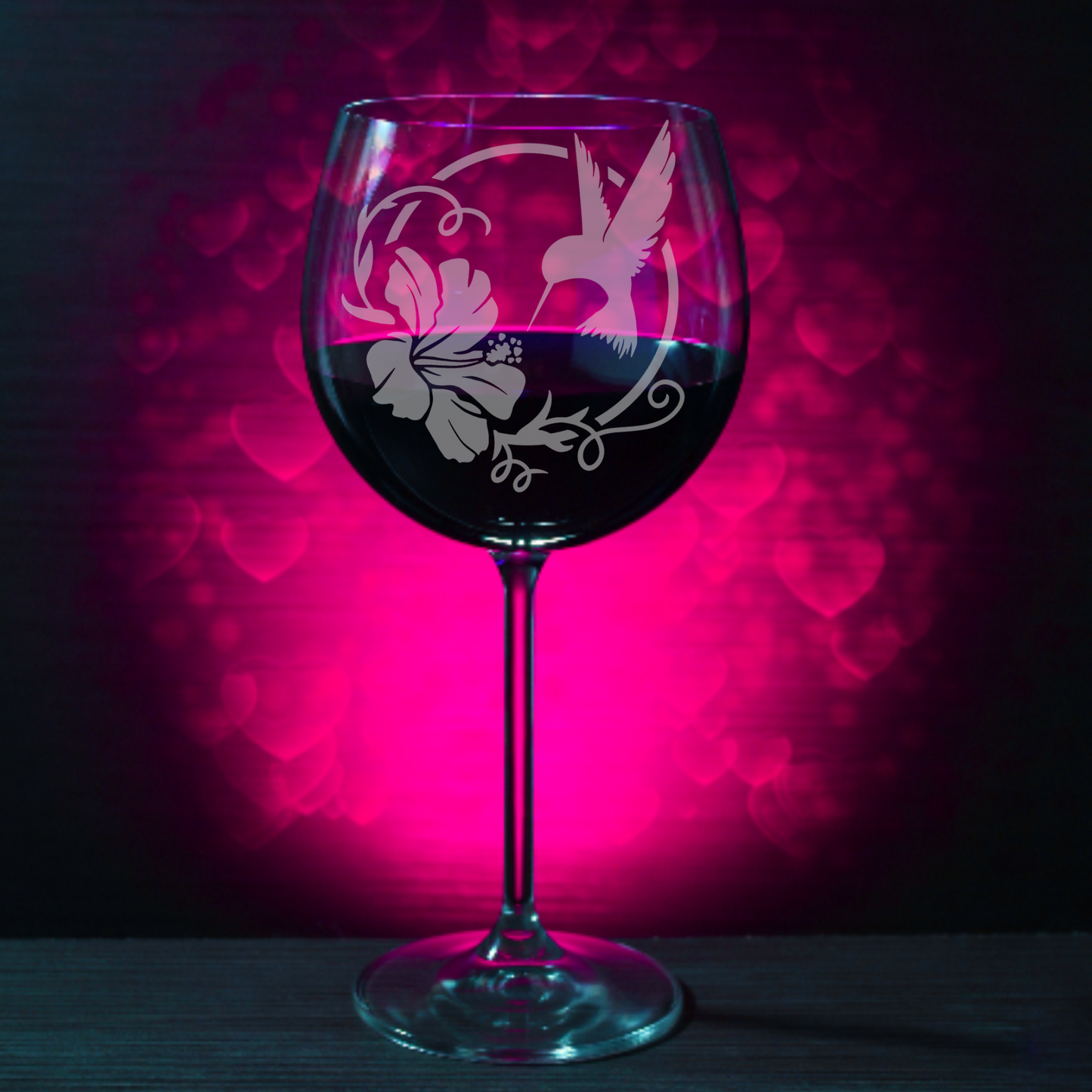 Limited Edition Hand-Etched Red Wine Glass with Hummingbird and Hibiscus Design | 18.5oz - Expressive DeZien 