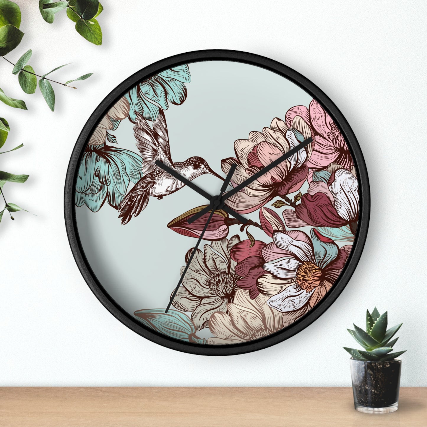 Vintage Hummingbird and Flowers Time Wall Clock - Expressive DeZien 