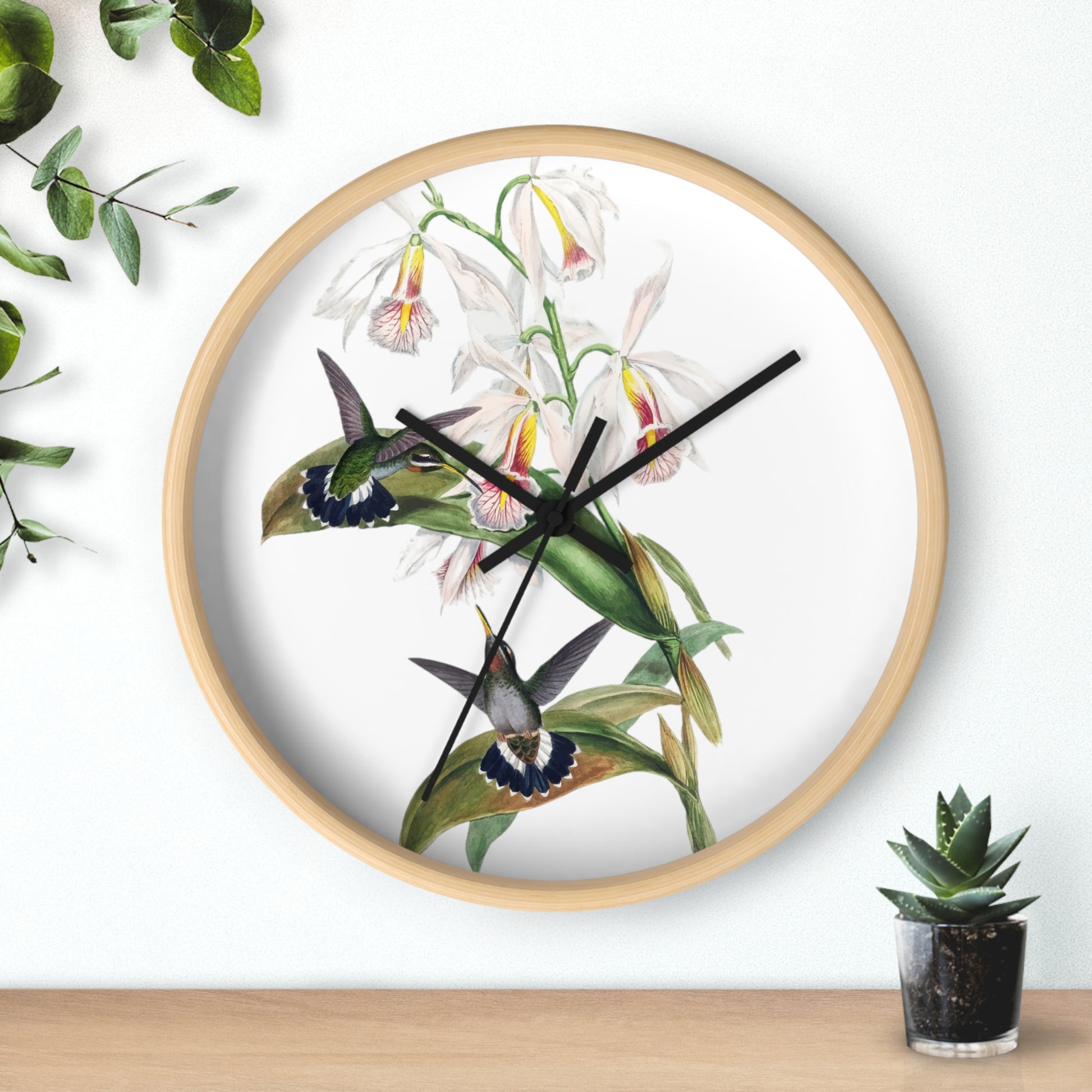 Hummingbirds and Orchids Time Wall Clock - Expressive DeZien 