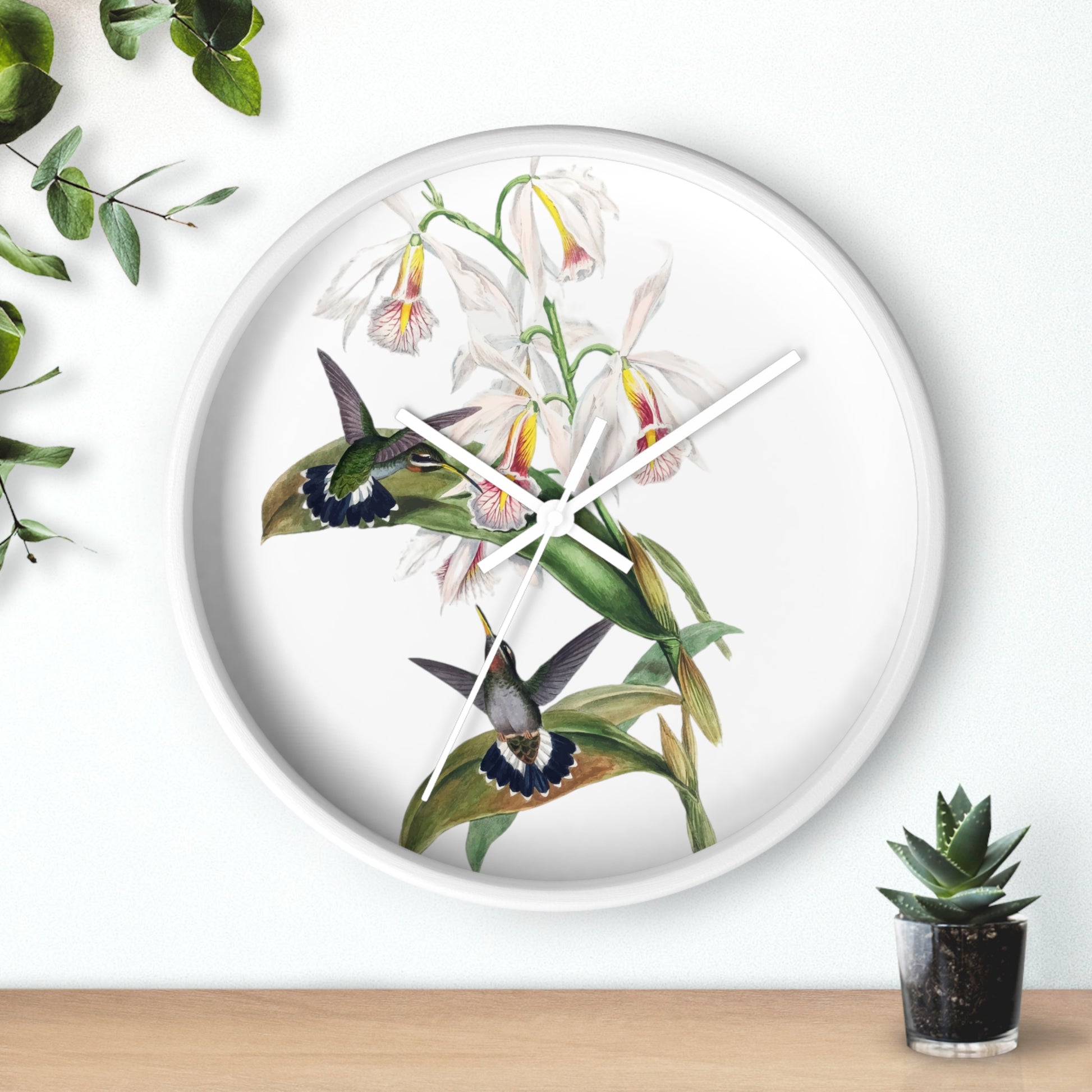Hummingbirds and Orchids Time Wall Clock - Expressive DeZien 