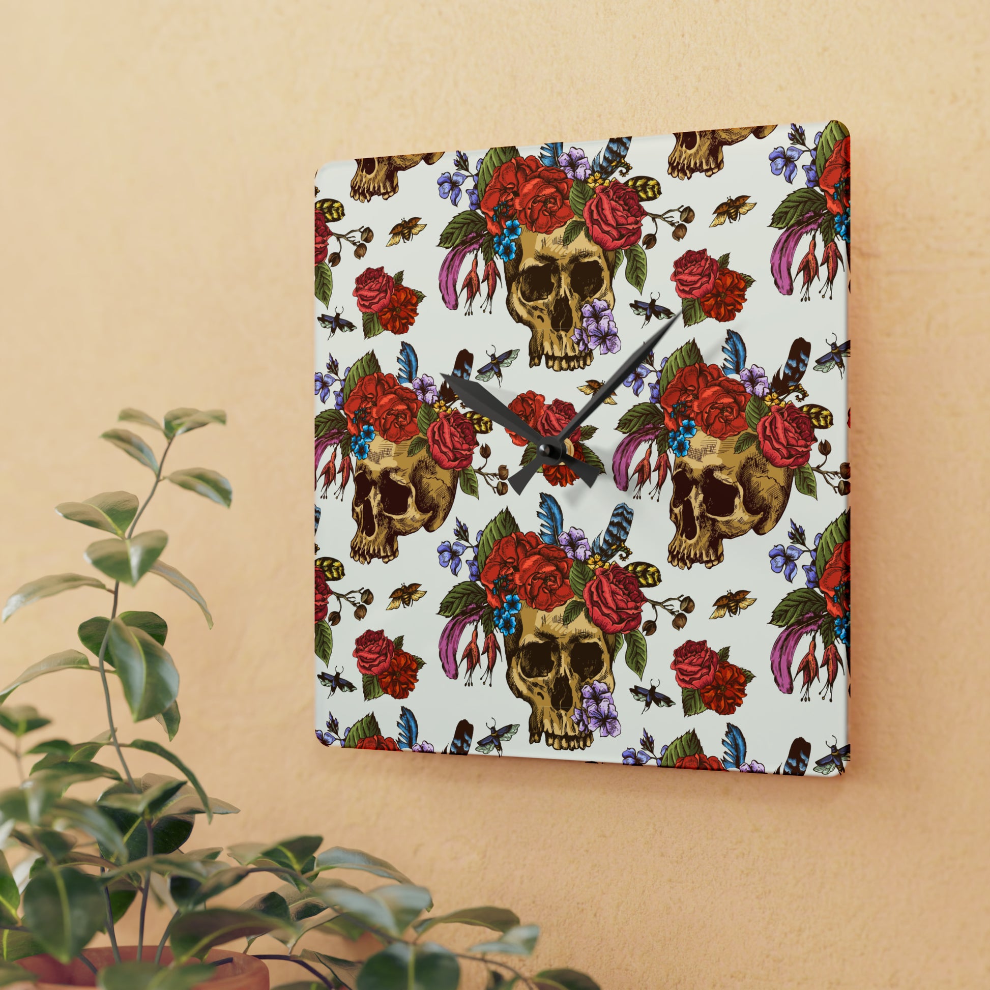 Rosie Skull Square Acrylic Clock - Expressive DeZien 