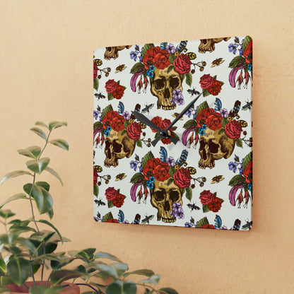 Rosie Skull Square Acrylic Clock - Expressive DeZien 