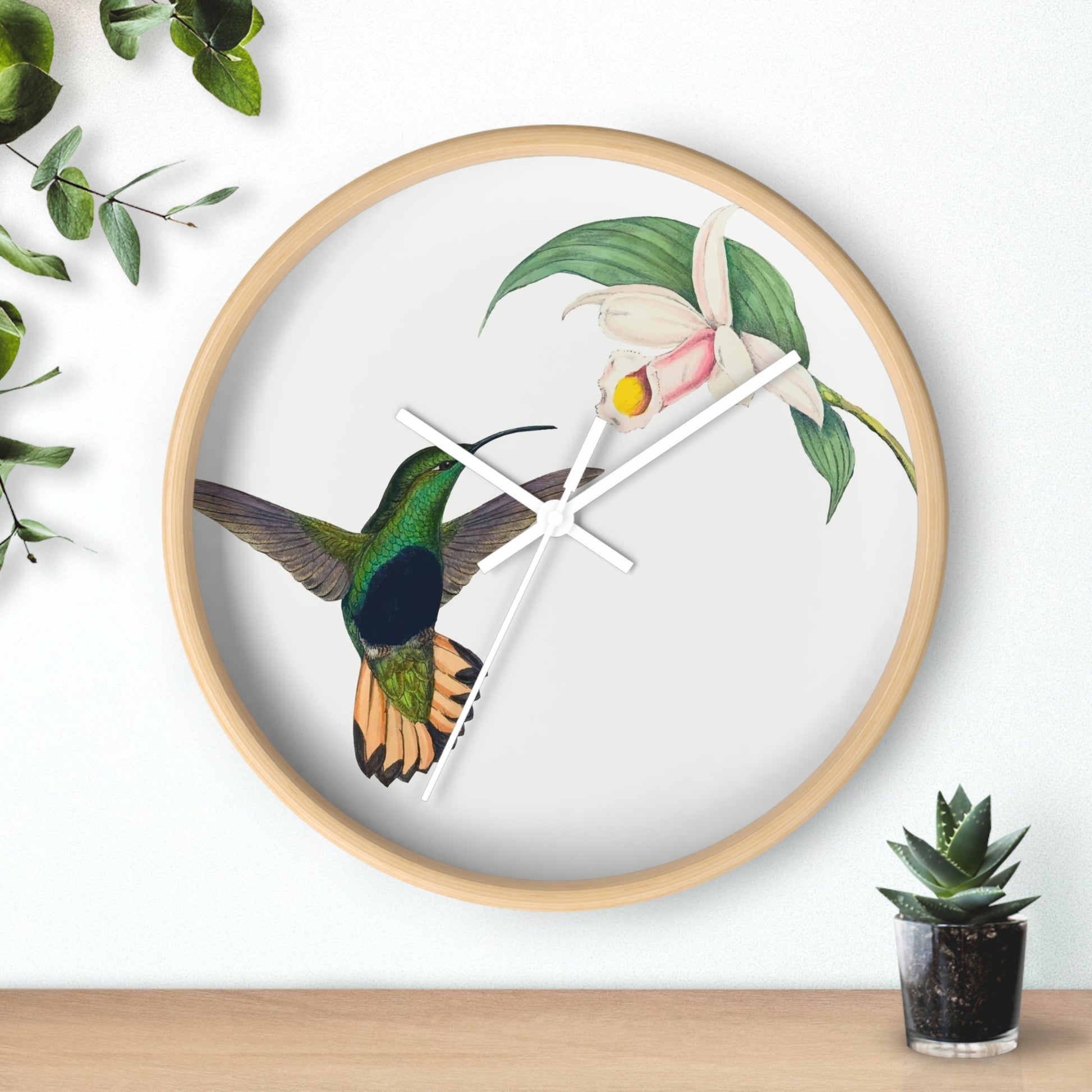 Hummingbird and Orchid Time Wall Clock - Expressive DeZien 
