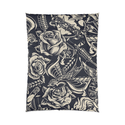 Vintage Tattoo Luxury Polyester Comforter - Soft, Lightweight & Elegant