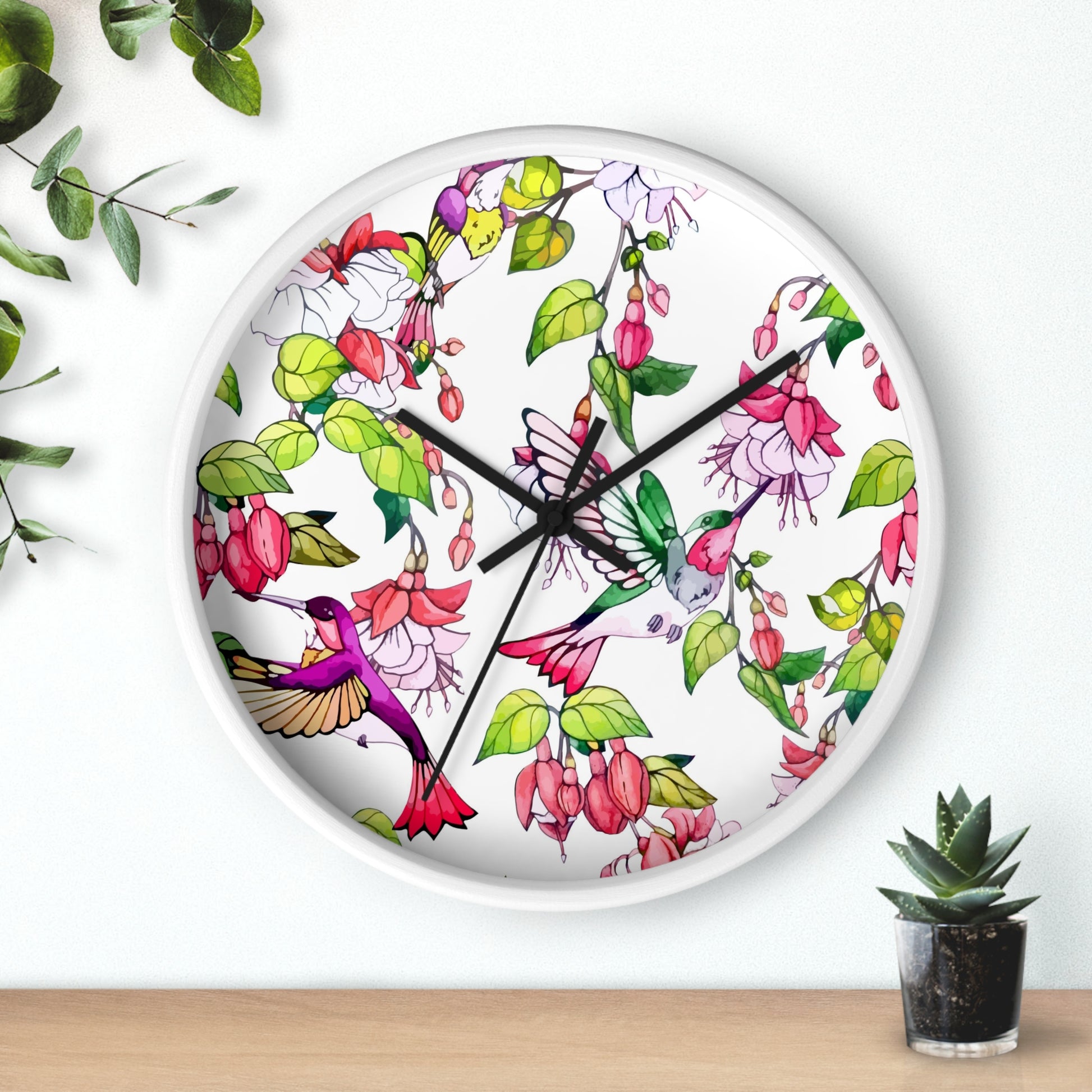 Hummingbird and Fuchsia Wall Clock - Expressive DeZien 