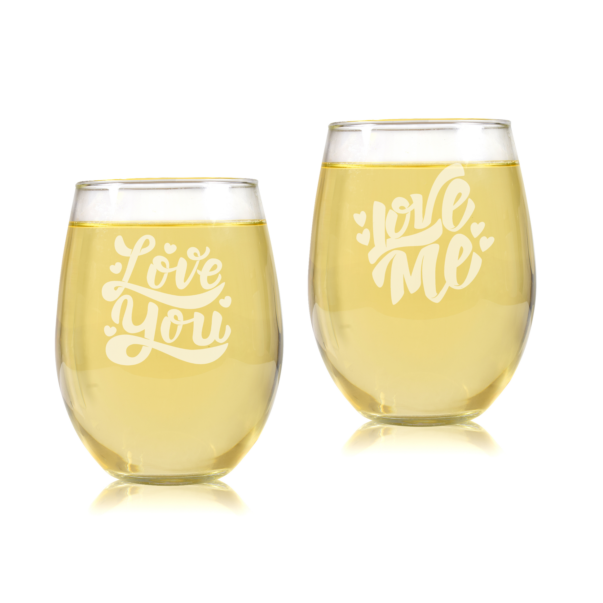 Love You Love me Singles or Set of Two Sandblast Engraved Wine Glass 20.5oz | Valentine’s Day Gift - Expressive DeZien 