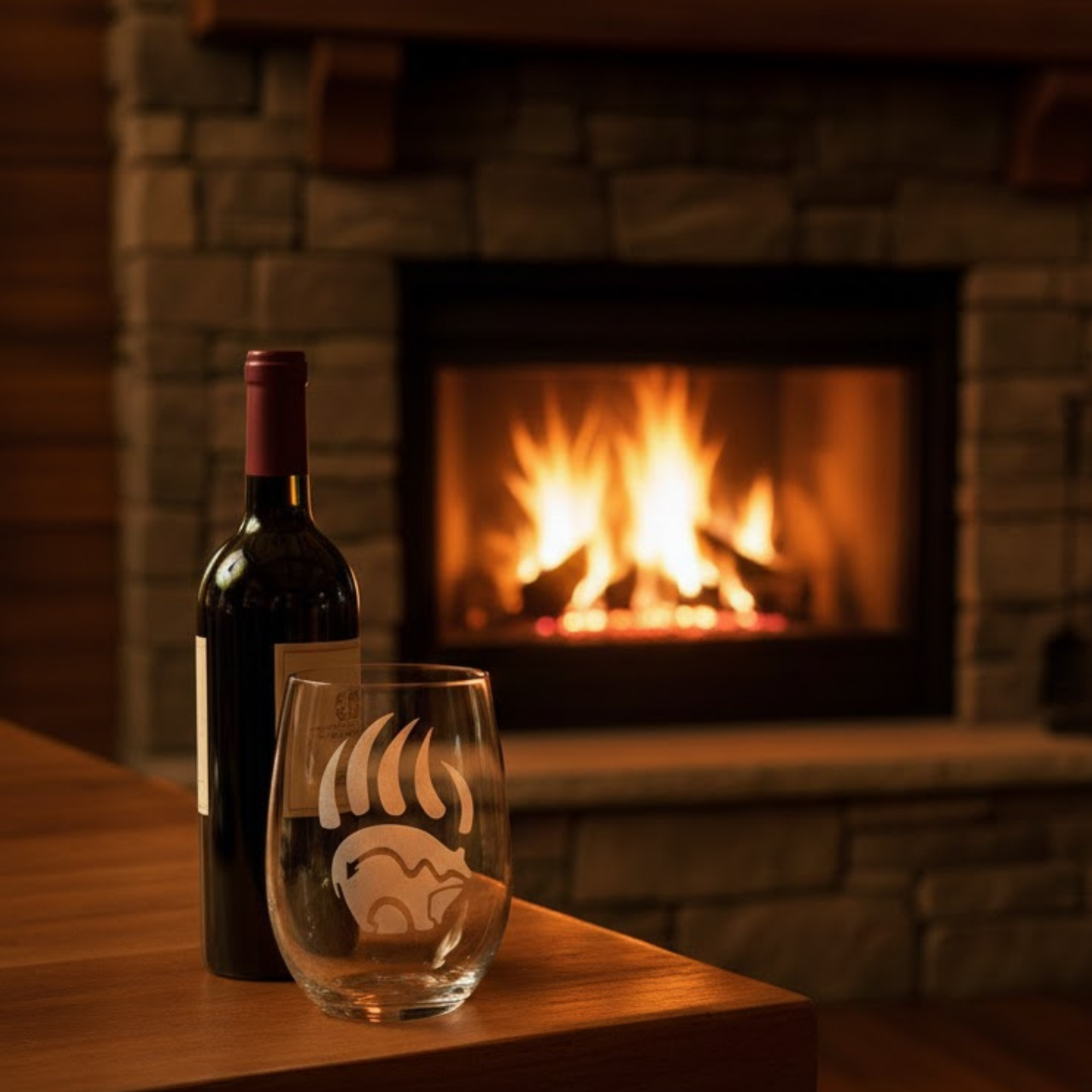 Sand-Carved Bear Claw Stemless Wine Glass (20.5oz) | Unique Bear Etched Glass Gift