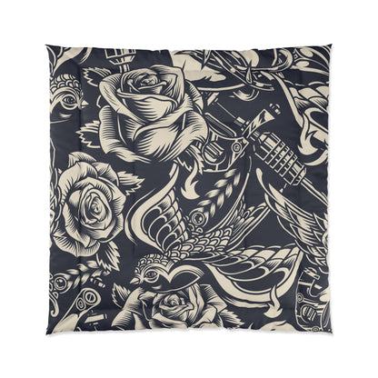 Vintage Tattoo Luxury Polyester Comforter - Soft, Lightweight & Elegant